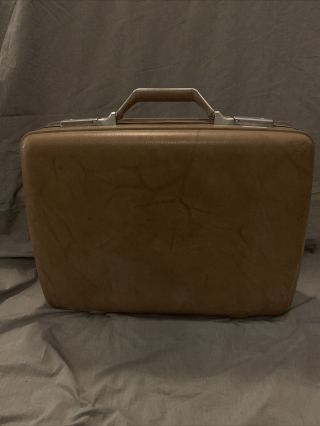 Vintage American Tourister Suitcase Hard Shell 20x16 Lght Brown No Key Fs Chrty