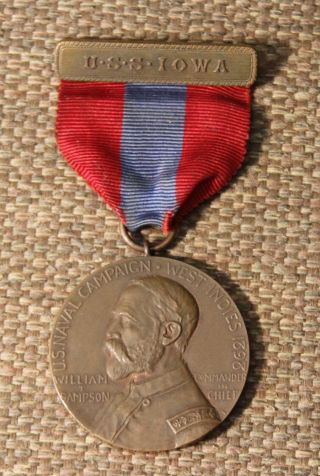 Spanish American War Sampson Medal From The Uss Iowa Named To A Chief Boatswains