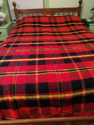 Vintage Red,  Black & Yellow Plaid Blanket/full Size
