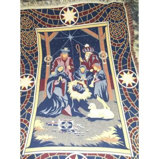 Vintage Nativity Christmas Tapestry Throw Blanket Goodwin Weavers Jesus Usa