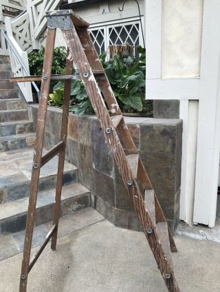 Vintage Wood Ladder Rustic For Home Decor - Photo Shoot - Circa 1950s Folding