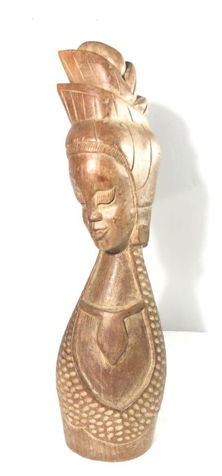 Hand Carved Wood African Tribal Art 14” Women Bust Carving Statue Figure -
