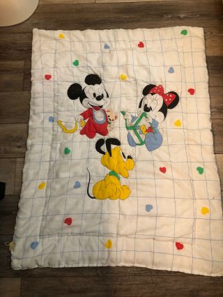 Dundee Vtg Mickey Mouse Minnie Pluto Disney Baby Blanket Disney Small Flaws