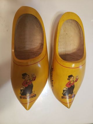2 Vintage Imported Heineken Holland Beer Dutch Wooden Clog Shoes Yellow