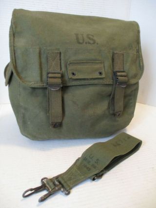 Vintage Wwii Us Army Musette Bag Dated Dated 1945 & Shoulder Strap