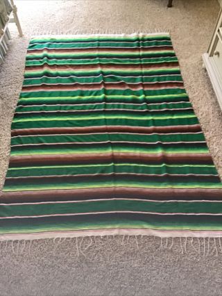 Vintage Mexican Serape Saltillo Wool/cotton Blanket Hand Woven 56 X 83