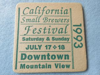 Beer Pub Bar Coaster Small Brewers Festival Of Mountain View,  California 1993