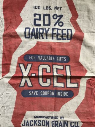 Old Vtg X - Cel Laying Mash Empty Feed Sack Bag 100 Lb Jackson Grain Tampa