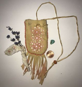 Medicine Bag Necklace Native American Indian Style Hand Painted Pouch Turquoise