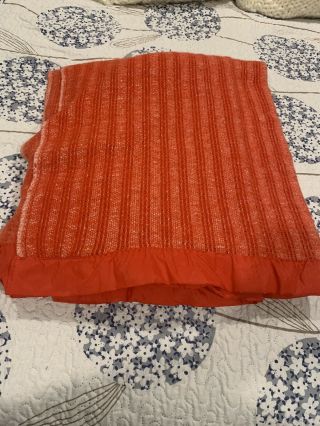 Vtg Acrylic Thermal Fleeced Open Waffle Weave Blanket Red Nylon Trim 83 X 89