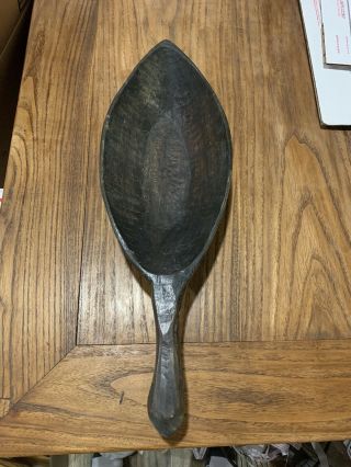 Vintage African Hand Carved Large Wood Serving Spoon Or Bowl W/ Handle Art Decor