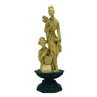 Vintage Asian Ivory Colored Carved Statue Sculpture Man & Women Signed 10 1/2”