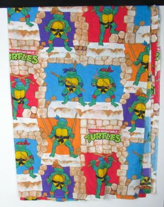 Vintage 80s Teenage Mutant Ninja Turtles Flat Bed Sheet Fabric Twin Size Euc