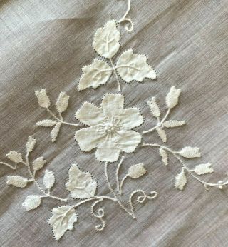 Vintage Madeira - Type Tea Tablecloth 34 " Sq White Organdy W Applique,  Embroidery