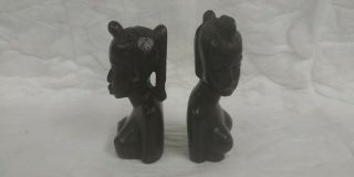 2 Vintage African Ebony Wood Hand Carved Sculpture Carving Tribal Female Heads