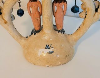 Vintage Mexico Pottery Folk Art Tree of Life Adam Eve Candelabra Candle Holder 3