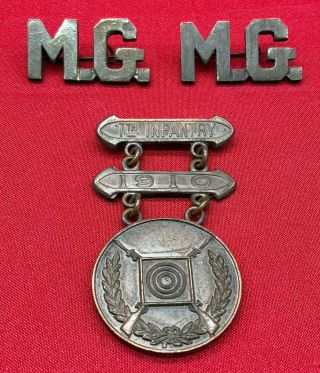 Pre Ww1 Us Army 7th Infantry Marksmanship M.  G.  Machine Gun Insignia Pin Back