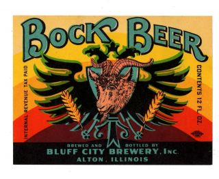 1930s Bluff City Brewery,  Alton,  Illinois Bock Beer Irtp Label