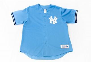Vintage 90s Yankees Blank Carolina Blue Jersey Majestic Sz Xl