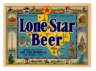 1930s Lone Star Brewing Co,  San Antonio,  Texas Lone Star Beer Irtp Label 1