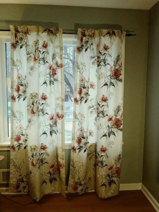 1950’s Mid Century Floral Drapes Curtains 2 Panels 40”x83”