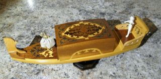 Vintage Italian Inlaid Wood Gondola Jewelry Box Rotates & Music Box Made Italy