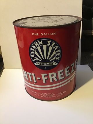 Vtg Eastern States Anti - Freeze Can 1 Gallon Red Gas Station Oil Advertising