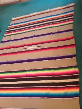 Huge Vtg Wool Mexican Saltillo Serape South West Blanket Rug 59 X 89 3 - 4 " Fringe