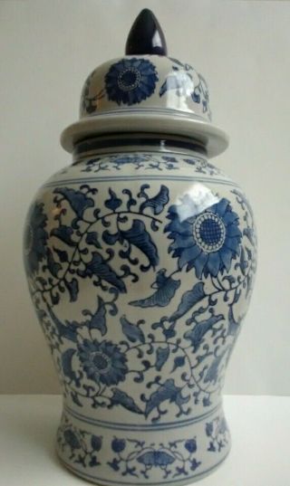 Large Chinese Porcelain Blue Floral Urn Temple Vase