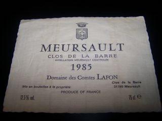 Etiquette Vin Meursault Clos De La Barre 1985 Domaine Comtes Lafon Wine Label