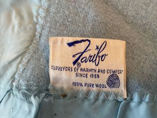 Vintage Faribo Satin Trim Blanket 100 Wool 66 " X 94” Blue Color