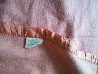 Vintage Cannon Leaksville Pink Wool Blanket Satin Trim Size 83 " X65 "