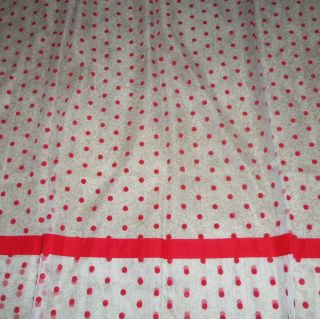 Vintage White Sheer Curtains Red Flocked Dotted Dot 41 " X 36 1/2 " Pair Mcm