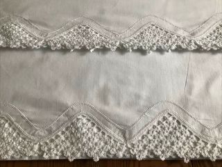 2 Vintage Cotton Pillowcases Set Hand Crocheted 3 