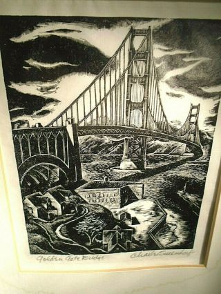 Vintage,  Charles Surendorf Print " Golden Gate Bridge " Titled And Signed