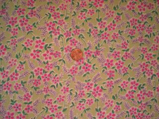 Floral On Green Vtg Feedsack Quilt Sewing Doll Clothes Craft Fabric
