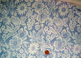 Floral Lace On Blue Full Vtg Feedsack Quilt Sewing Doll Clothes Craft
