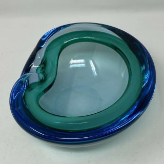 Vintage Murano Archimede Seguso Blue & Green Round Sommerso Bowl Overlapping Rim