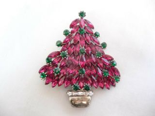 Vintage Eisenberg Ice Pink Marquise Rhinestone Large Christmas Tree Pin