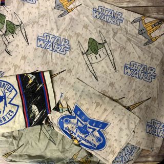 Vintage Star Wars Naboo Starfighter Full Twin Flat Fitted Bed Sheets Pillowcases