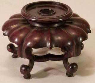 Vintage Chinese Carved Wood Plant / Vase Stand With 5 Legs And Scolloped Sides
