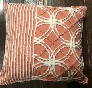 Handmade Pillow From Vintage Pink & White Chenille Bedspread Fabric 19” Square