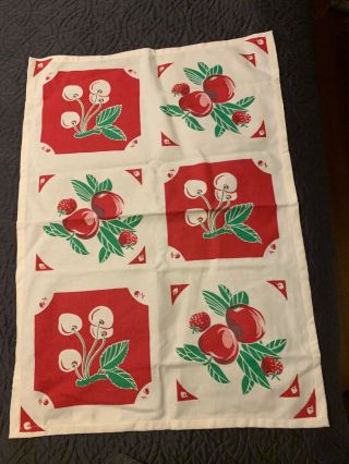 Vintage Tag Strawberry Cherry Piece Fabric 26 " X 17 " Cotton Or Linen Blend