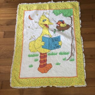 Vintage Sesame Street Big Bird Quilted Ruffle Baby Blanket Crib Muppets Inc.