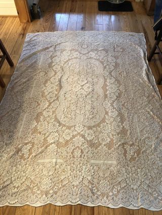 Vintage White Quaker Lace Tablecloth 70” X 90” Rectangle Tablecloth Tag