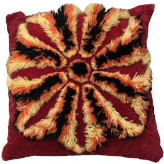 Vintage Handcrafted Occasional Throw Pillow Red Black Orange Mid Century Modern