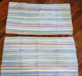 Farmhouse Country Rag Rug Pair Multicolor Woven Textile 19 " X 33 " Made Usa