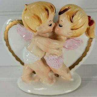 Vtg Lefton Heart & Kissing Cupid Sweetheart Valentine Christmas Vase Planter