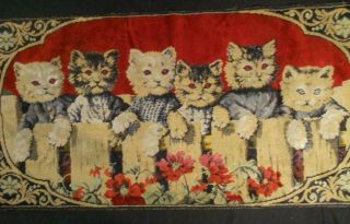 Vintage Velvet Tapestry Wall Hanging Rug W/cute Kittens,  Cats Table Rug 38 " X19 "