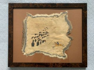 Native American Artist R.  Wade Brown 2005 Art On Hide “buffalo Run”
